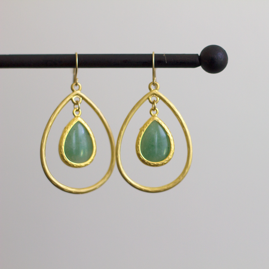 Hand Crafted Matte Gold Aventurine Pendant Earrings