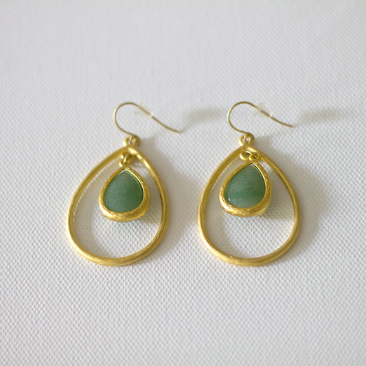Hand Crafted Matte Gold Aventurine Pendant Earrings