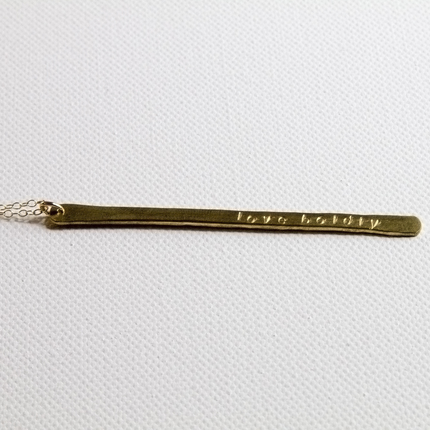 Hand-crafted Love Boldly Brass Drop Bar Necklace